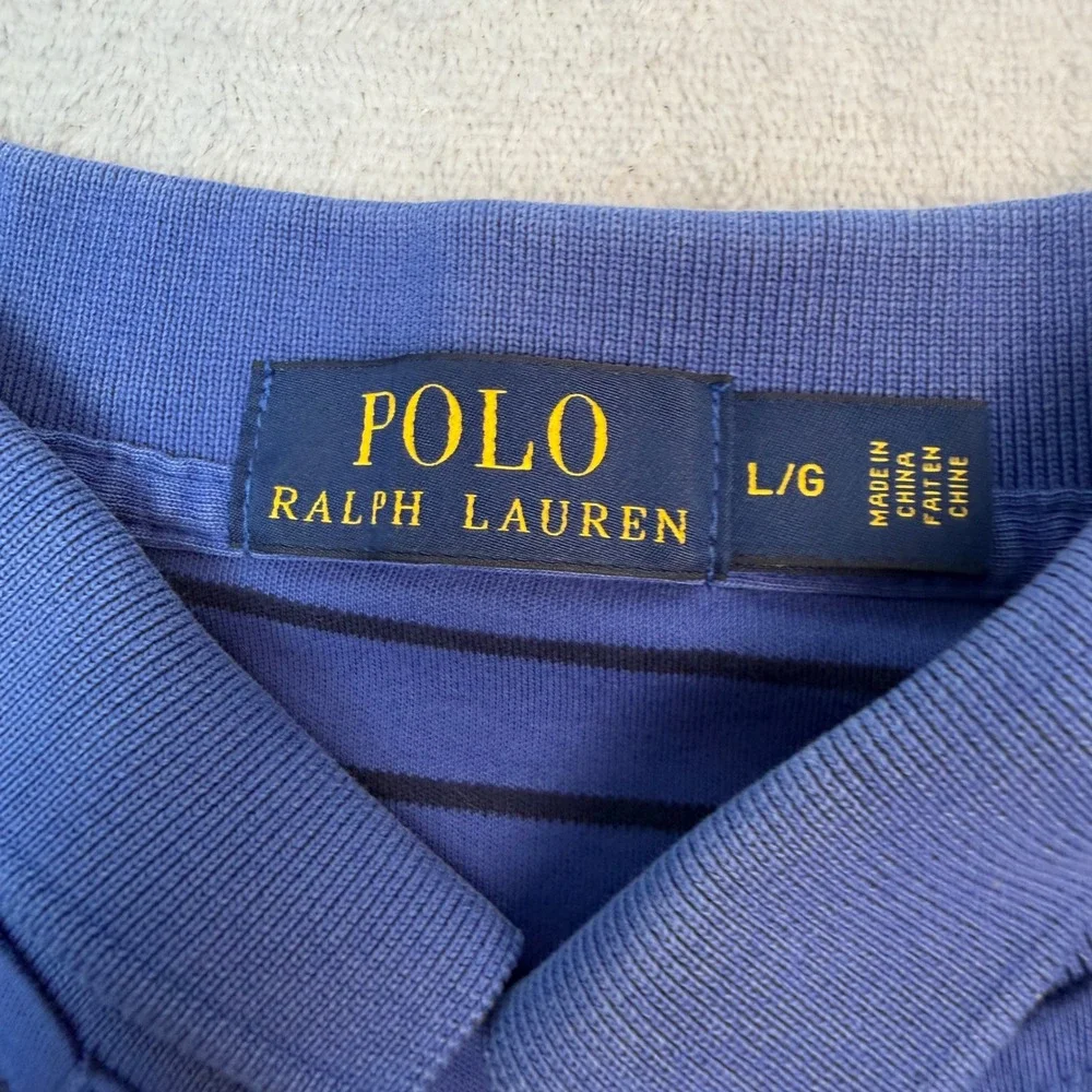 Polo Ralph Lauren Shirt Mens Large Blue Striped Red Pony Short Sleeve Cotton
